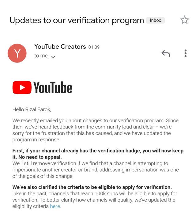 YouTube verification badge "debacle" | Rizal Farok